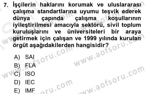 İş Hayatında Standartlar Dersi 2016 - 2017 Yılı (Final) Dönem Sonu Sınav Soruları 7. Soru