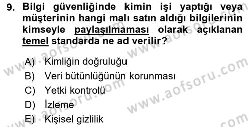 İş Hayatında Standartlar Dersi 2016 - 2017 Yılı (Final) Dönem Sonu Sınav Soruları 9. Soru