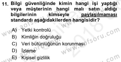 İş Hayatında Standartlar Dersi 2017 - 2018 Yılı 3 Ders Sınav Soruları 11. Soru