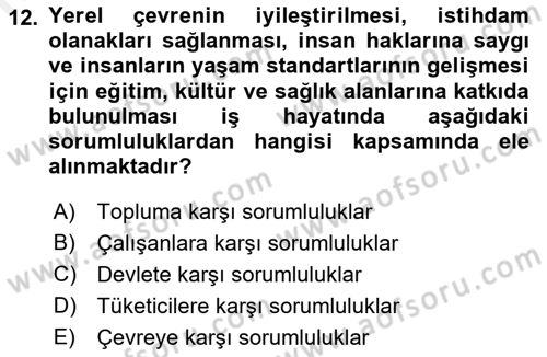 İş Hayatında Standartlar Dersi 2017 - 2018 Yılı 3 Ders Sınav Soruları 12. Soru