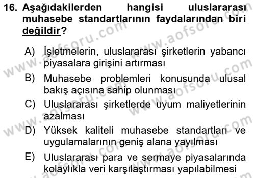 İş Hayatında Standartlar Dersi 2017 - 2018 Yılı 3 Ders Sınav Soruları 16. Soru