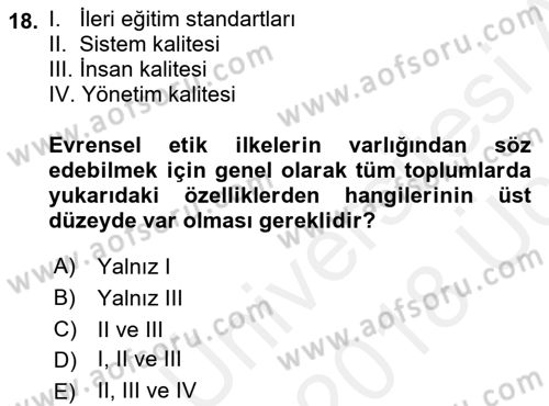 İş Hayatında Standartlar Dersi 2017 - 2018 Yılı 3 Ders Sınav Soruları 18. Soru