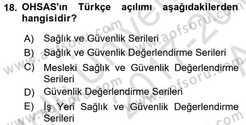 İş Hayatında Standartlar Dersi 2017 - 2018 Yılı (Vize) Ara Sınav Soruları 18. Soru