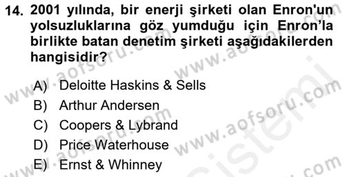 İş Hayatında Standartlar Dersi 2017 - 2018 Yılı (Final) Dönem Sonu Sınav Soruları 14. Soru