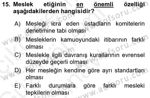 İş Hayatında Standartlar Dersi 2017 - 2018 Yılı (Final) Dönem Sonu Sınav Soruları 15. Soru
