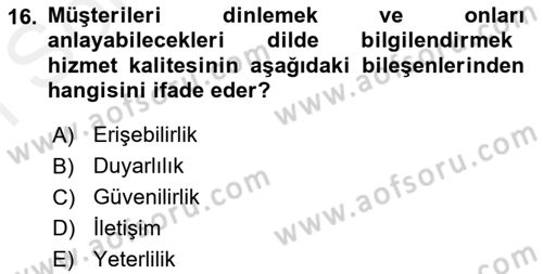 İş Hayatında Standartlar Dersi 2017 - 2018 Yılı (Final) Dönem Sonu Sınav Soruları 16. Soru