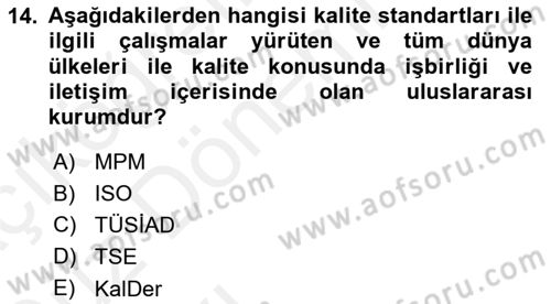 İş Hayatında Standartlar Dersi 2018 - 2019 Yılı (Vize) Ara Sınav Soruları 14. Soru
