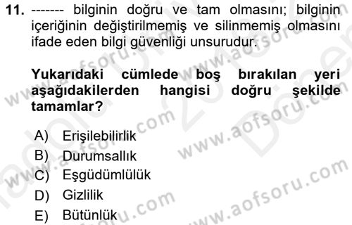 İş Hayatında Standartlar Dersi 2018 - 2019 Yılı (Final) Dönem Sonu Sınav Soruları 11. Soru