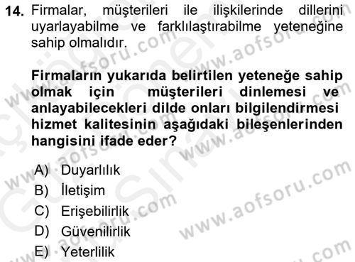 İş Hayatında Standartlar Dersi 2018 - 2019 Yılı (Final) Dönem Sonu Sınav Soruları 14. Soru
