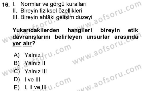 İş Hayatında Standartlar Dersi 2018 - 2019 Yılı (Final) Dönem Sonu Sınav Soruları 16. Soru