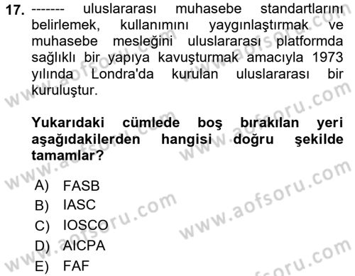 İş Hayatında Standartlar Dersi 2018 - 2019 Yılı (Final) Dönem Sonu Sınav Soruları 17. Soru