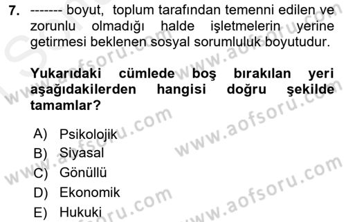 İş Hayatında Standartlar Dersi 2018 - 2019 Yılı (Final) Dönem Sonu Sınav Soruları 7. Soru
