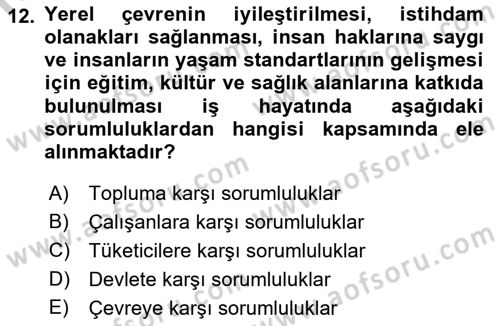 İş Hayatında Standartlar Dersi 2018 - 2019 Yılı Yaz Okulu Sınav Soruları 12. Soru