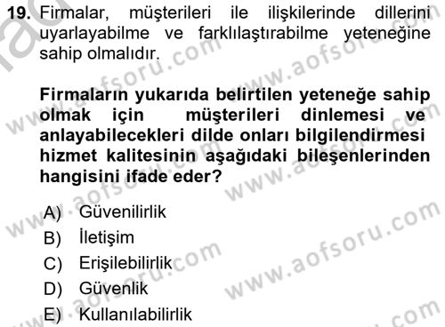 İş Hayatında Standartlar Dersi 2018 - 2019 Yılı Yaz Okulu Sınav Soruları 19. Soru