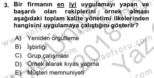 İş Hayatında Standartlar Dersi 2018 - 2019 Yılı Yaz Okulu Sınav Soruları 3. Soru