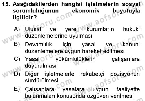 İş Hayatında Standartlar Dersi 2020 - 2021 Yılı Yaz Okulu Sınav Soruları 15. Soru