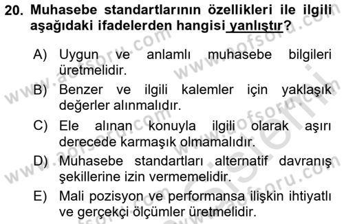 İş Hayatında Standartlar Dersi 2020 - 2021 Yılı Yaz Okulu Sınav Soruları 20. Soru