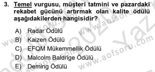 İş Hayatında Standartlar Dersi 2020 - 2021 Yılı Yaz Okulu Sınav Soruları 3. Soru