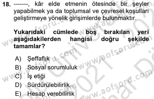 İş Hayatında Standartlar Dersi 2021 - 2022 Yılı (Vize) Ara Sınav Soruları 18. Soru