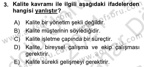 İş Hayatında Standartlar Dersi 2021 - 2022 Yılı (Vize) Ara Sınav Soruları 3. Soru