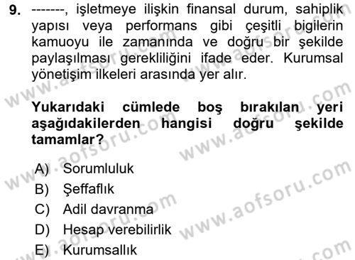 İş Hayatında Standartlar Dersi 2021 - 2022 Yılı (Vize) Ara Sınav Soruları 9. Soru