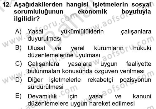 İş Hayatında Standartlar Dersi 2021 - 2022 Yılı (Final) Dönem Sonu Sınavı 12. Soru