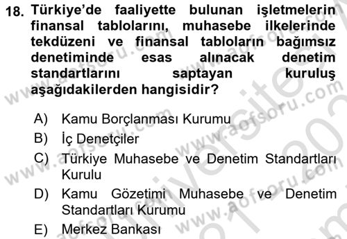 İş Hayatında Standartlar Dersi 2021 - 2022 Yılı (Final) Dönem Sonu Sınavı 18. Soru