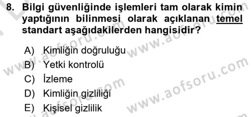 İş Hayatında Standartlar Dersi 2021 - 2022 Yılı (Final) Dönem Sonu Sınavı 8. Soru