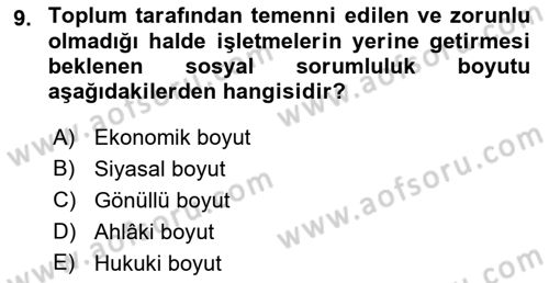 İş Hayatında Standartlar Dersi 2021 - 2022 Yılı (Final) Dönem Sonu Sınav Soruları 9. Soru