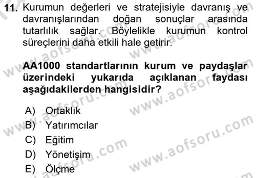 İş Hayatında Standartlar Dersi 2021 - 2022 Yılı Yaz Okulu Sınav Soruları 11. Soru
