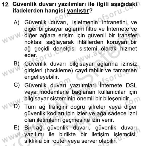 İş Hayatında Standartlar Dersi 2021 - 2022 Yılı Yaz Okulu Sınav Soruları 12. Soru