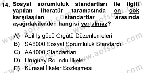 İş Hayatında Standartlar Dersi 2021 - 2022 Yılı Yaz Okulu Sınav Soruları 14. Soru