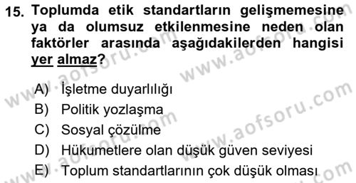 İş Hayatında Standartlar Dersi 2021 - 2022 Yılı Yaz Okulu Sınav Soruları 15. Soru