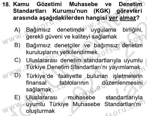 İş Hayatında Standartlar Dersi 2021 - 2022 Yılı Yaz Okulu Sınav Soruları 18. Soru