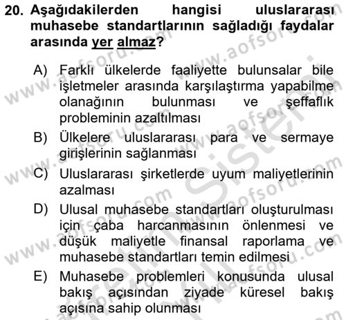 İş Hayatında Standartlar Dersi 2021 - 2022 Yılı Yaz Okulu Sınav Soruları 20. Soru