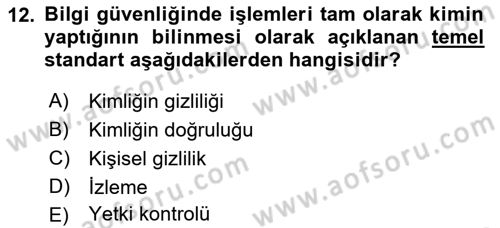 İş Hayatında Standartlar Dersi 2022 - 2023 Yılı Yaz Okulu Sınav Soruları 12. Soru
