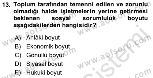 İş Hayatında Standartlar Dersi 2022 - 2023 Yılı Yaz Okulu Sınav Soruları 13. Soru