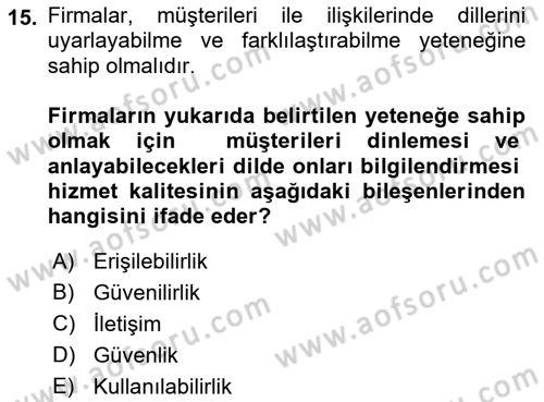 İş Hayatında Standartlar Dersi 2022 - 2023 Yılı Yaz Okulu Sınav Soruları 15. Soru