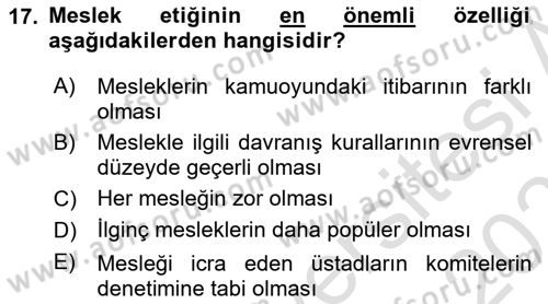 İş Hayatında Standartlar Dersi 2022 - 2023 Yılı Yaz Okulu Sınav Soruları 17. Soru
