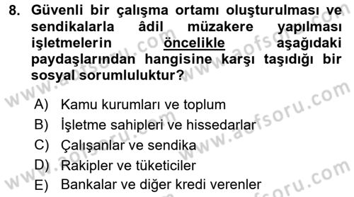 İş Hayatında Standartlar Dersi 2022 - 2023 Yılı Yaz Okulu Sınav Soruları 8. Soru