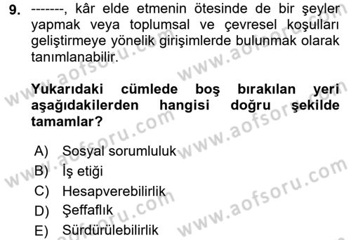 İş Hayatında Standartlar Dersi 2022 - 2023 Yılı Yaz Okulu Sınav Soruları 9. Soru