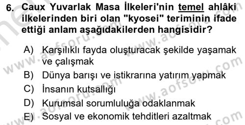 İş Hayatında Standartlar Dersi 2023 - 2024 Yılı (Vize) Ara Sınav Soruları 6. Soru