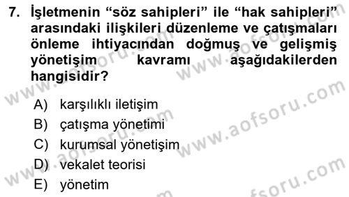 İş Hayatında Standartlar Dersi 2023 - 2024 Yılı (Vize) Ara Sınav Soruları 7. Soru