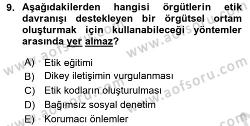 İş Hayatında Standartlar Dersi 2023 - 2024 Yılı (Vize) Ara Sınav Soruları 9. Soru