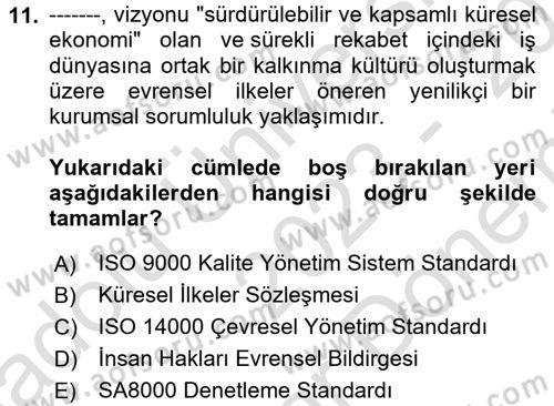 İş Hayatında Standartlar Dersi 2023 - 2024 Yılı (Final) Dönem Sonu Sınav Soruları 11. Soru