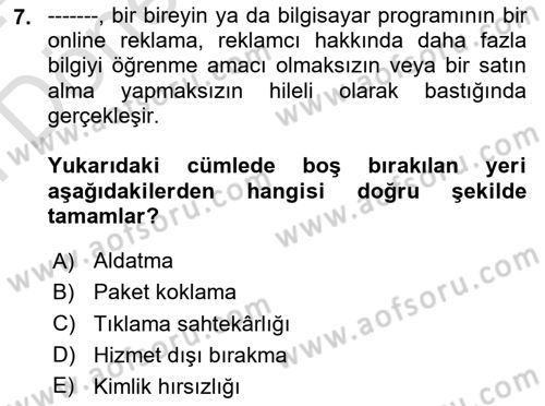 İş Hayatında Standartlar Dersi 2023 - 2024 Yılı (Final) Dönem Sonu Sınav Soruları 7. Soru