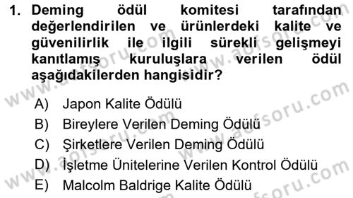 İş Hayatında Standartlar Dersi 2023 - 2024 Yılı Yaz Okulu Sınav Soruları 1. Soru