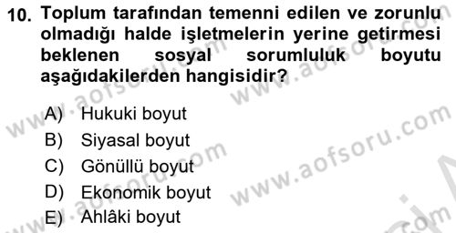 İş Hayatında Standartlar Dersi 2023 - 2024 Yılı Yaz Okulu Sınav Soruları 10. Soru