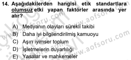 İş Hayatında Standartlar Dersi 2023 - 2024 Yılı Yaz Okulu Sınav Soruları 14. Soru