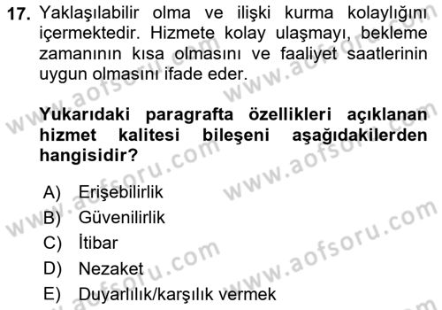 İş Hayatında Standartlar Dersi 2023 - 2024 Yılı Yaz Okulu Sınav Soruları 17. Soru